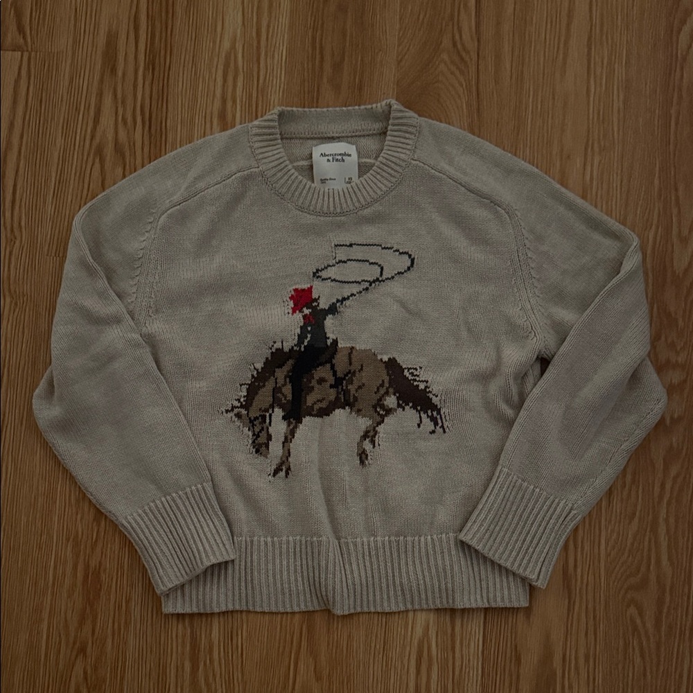 Women’s Beige Crewneck Sweater with Cowboy Design